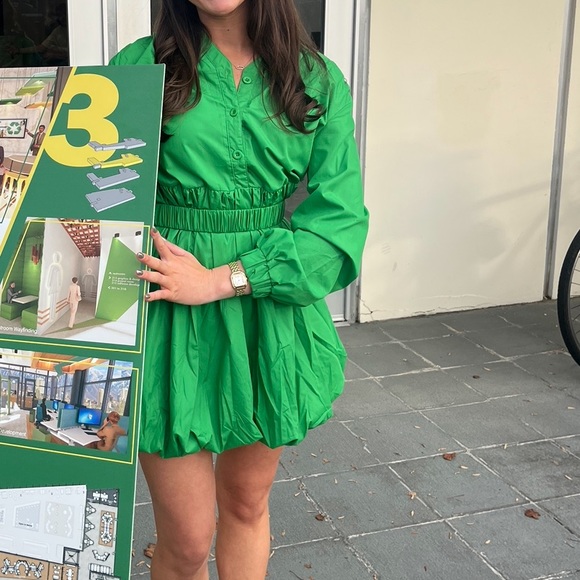 Green Puff Long Sleeve Mini Dress - Picture 3 of 4